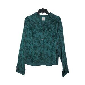 Westbound Y2K women's jacket button up green with black velvet stippling Large‎